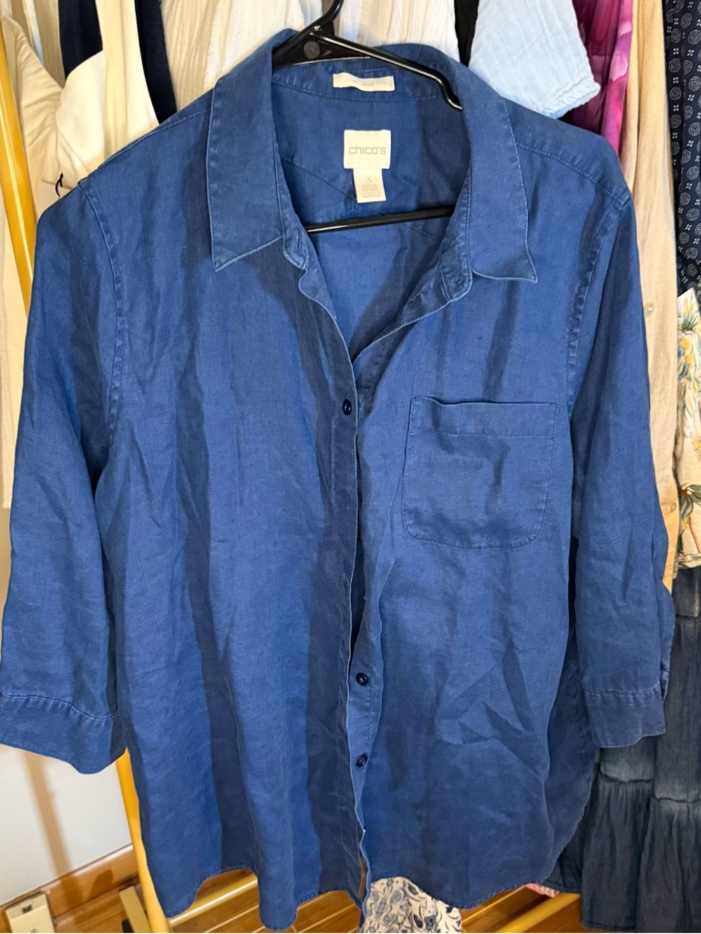 Chico's Blue Linen Button-Down Shirt